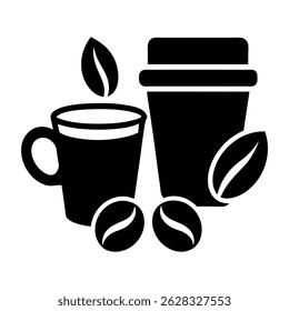 Two Coffee Cups with Coffee Beans A Simple Illustration