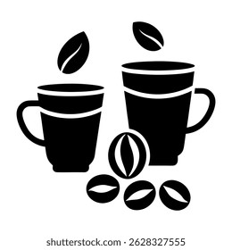 Two Coffee Cups with Coffee Beans A Simple Illustration