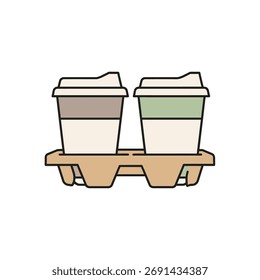 Two coffee cups in a cardboard holder ready for takeaway vector