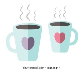 Two coffee cups with hearts