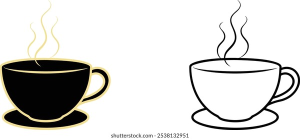 Two Coffee Cups, Hot Beverage, Black and White