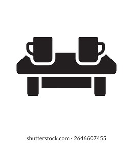 Two coffee cups on a small table icon representing a break a meeting for two or a cafe date for a friendly or romantic discussion vector solid glyph icon