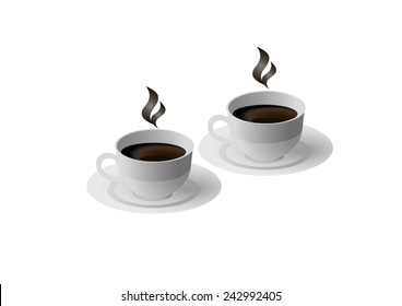 Two coffee cups on a white background.