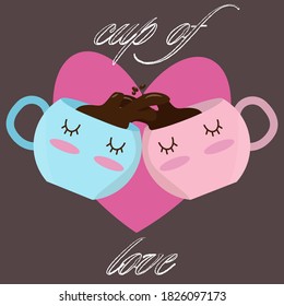 two coffee cups are removed from each other. Love. Kawai