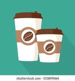 Two coffee to go paper cups icon