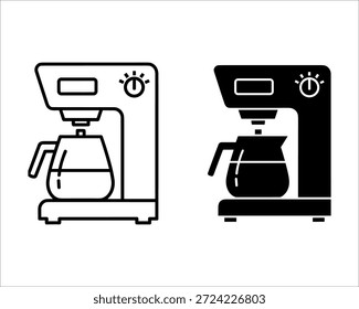 Two coffee makers with carafes and control knobs in black and white line