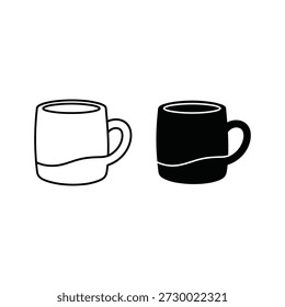 Dois ícones de caneca de café, um contorno e um preto sólido