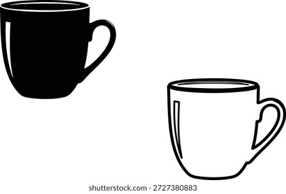 Duas canecas de café uma encheu um lado vazio lado a lado sobre fundo branco