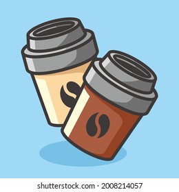 Two coffee paper cup cartoon illustration style with variation color and shadow detail vector