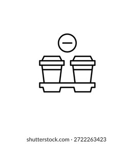 Dos tazas de café para llevar. y menos. Bebidas calientes no disponibles. Descanso o fecha cancelada. Retirar del pedido. Icono de Vector de trazo perfecto y editable