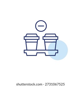 Two coffee takeaway cups. and minus. Hot drinks unavailable. Break or date cancelled. Remove from order. Pixel perfect, editable stroke vector icon