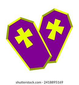 Two coffin line icon. Grave, death, cemetery, deceased, tree, earth, dead man, cross, corpse, funeral, crypt, box. Vector icon for business and advertising