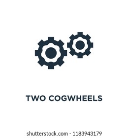 Two Cogwheels icon. Black filled vector illustration. Two Cogwheels symbol on white background. Can be used in web and mobile.