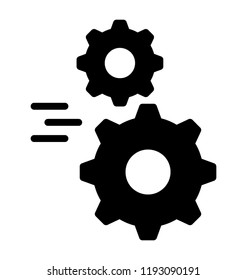 Two cogwheels in an icon with some lines in an icon describing fast development icon