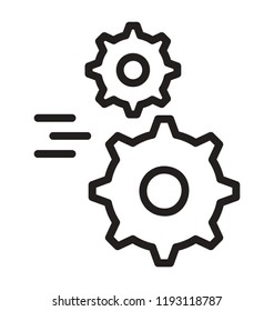 Two cogwheels in an icon with some lines in an icon describing fast development icon