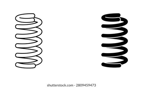 Two coil spring icons featuring both outline and solid black styles for use in industrial, automotive, or engineering design projects isolated on a white background.