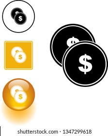 two coins symbol sign and button