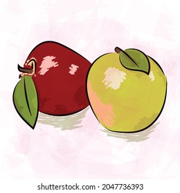 two color apple painting illustration. vector