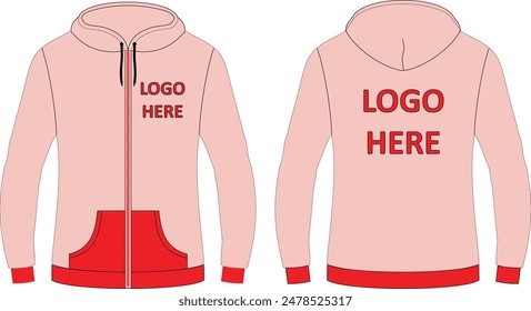 Two Color contrast ribbed zipper hoodies with custom logo at front and back mockup