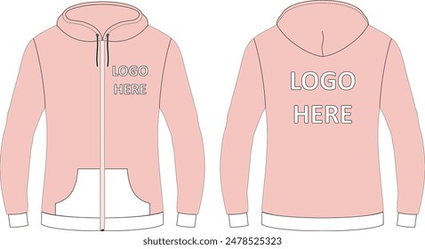 Two Color contrast ribbed zipper hoodies with custom logo at front and back mockup