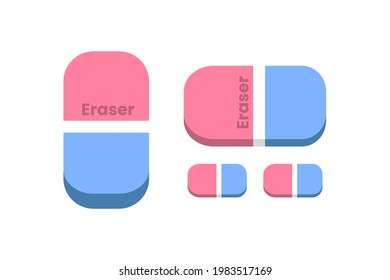 Two color eraser tool for student school, college, academy. Study tools, best quality, cleaner, clean, white, paper. Vector illustration.