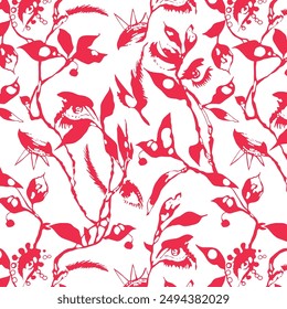 Patrón de silueta floral de dos colores. Círculos de acuarela de relación textil. . dibujo a mano. Ilustración vectorial. patrón de trazos de pincel