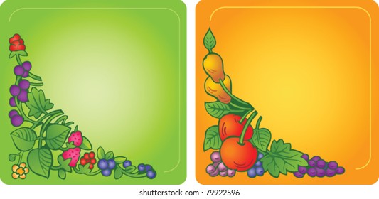 two color frames with fruits and berries
