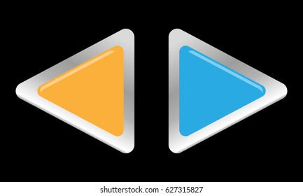 Two color glossy and steel buttons, up and down direction, on black background, for web