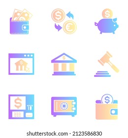 two color gradient finance related icons, simple graphic elements for web and mobile