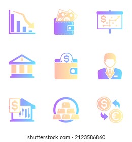 two color gradient finance related icons, simple graphic elements for web and mobile