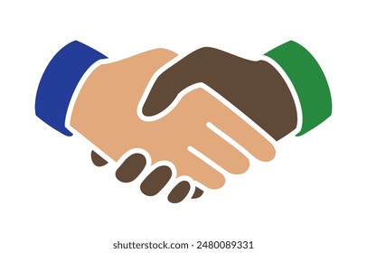 Two Color Hands in Shake, vector illustration isolated on white background, eps