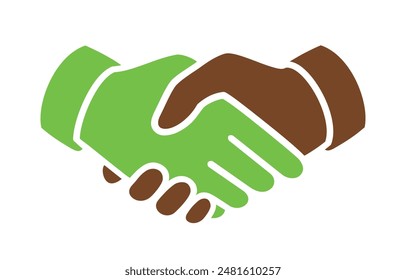 Two Color Handshake Brown and Light Green, vector illustration isolated on white background, eps