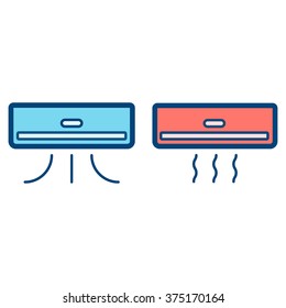 Two Color Hot And Cold Air Conditioning Vector Flat Aircon Icon Design On White Background. 