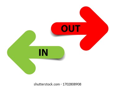 Two color icons arrow with text in and out - vector