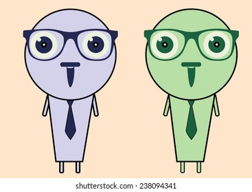 Two color intelligent persons wearing spectacles and tie