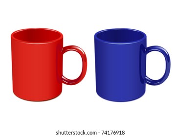 Two color mugs. Vector