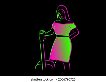 Two color neon line art woman vector