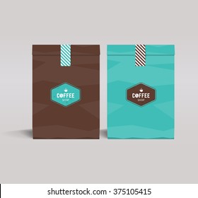 two color package design mock up template.cafe and restaurant packaging. brown orange.coffee badge logo 