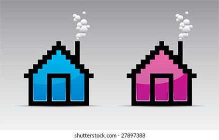 Two color pixel of a lodge with smoking pipes