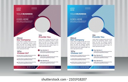 Dos colores Rojo y Azul único diseño de volante de negocios corporativo diseño de plantilla vectorial con un tamaño de 4 para agencia de marketing