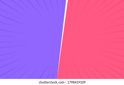 Fondo retro de dos colores con esquinas de medio tono. El telón de fondo de verano es violeta y rosa. Ilustración vectorial en estilo retro de arte pop para historietas, afiches, diseño publicitario.