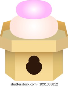 Two color rice cake on small offering stand