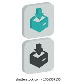 
Two color Right view flat icon with square background in isometric style