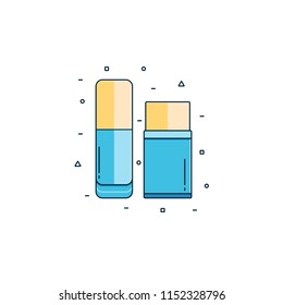 Two color rubber eraser flat color line icon. School or stationery supply in outline design.