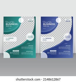 Two color scheme abstract flyer layout template, brochure background, leaflet with cover, vector design for business annual report