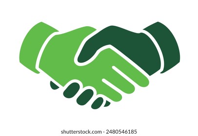 Two Color Shake Hands Dark Green and Light Green, vector illustration isolated on white background, eps