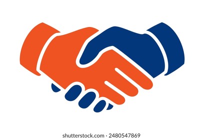 Two Color Shake Hands Dark Blue and Red Orange, vector illustration isolated on white background, eps