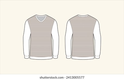 Two Color Stripe V-Neck Men's Sweater Sketch for Tach Pack