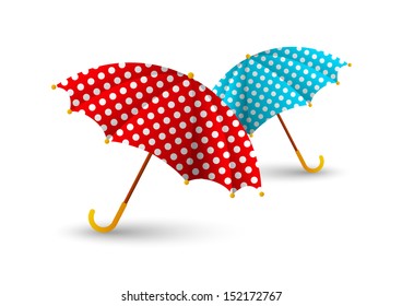 Two color umbrellas on white