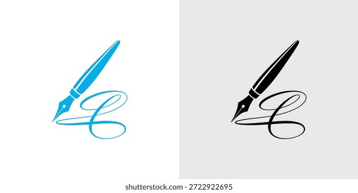 Two color variations of a beautifully designed fountain pen with ornate swirls.